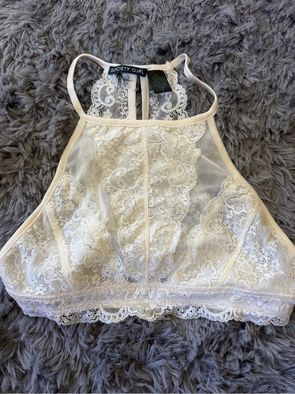 Society Ivory Lace Halter Bralette with Sheer Floral Lace